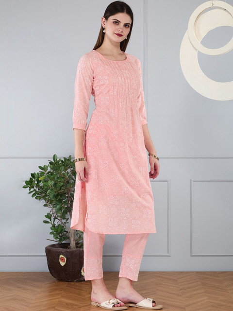 Anouk Cotton Fabric Printex Round Neck Peach Co-ord Set - Image 7