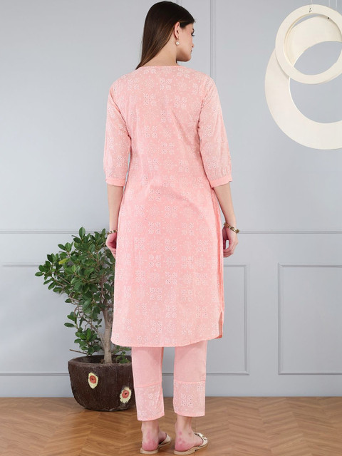 Anouk Cotton Fabric Printex Round Neck Peach Co-ord Set - Image 2