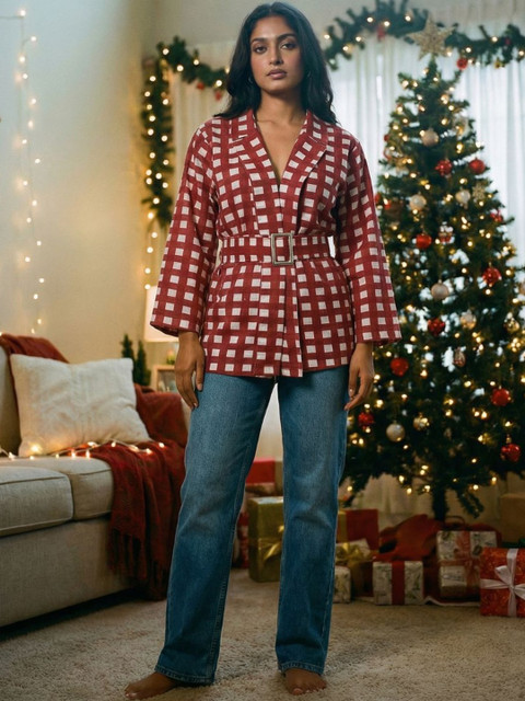 dhaaga Printed Linen Notched Lapel Single-Breasted Blazer