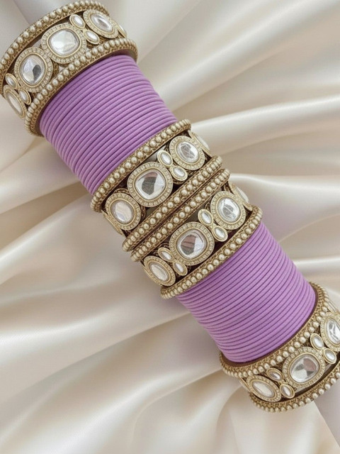 BeautyTrends Set Of 44 Gold-Plated Kundan Stone Studded Bangle