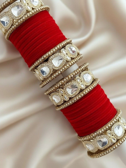 BeautyTrends Set Of 44 Gold-Plated Kundan Stone Studded Bangle