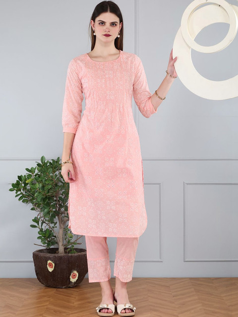 Anouk Cotton Fabric Printex Round Neck Peach Co-ord Set