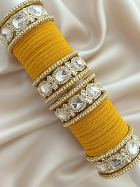 BeautyTrends Set Of 44 Gold-Plated Kundan Stone Studded Bangle