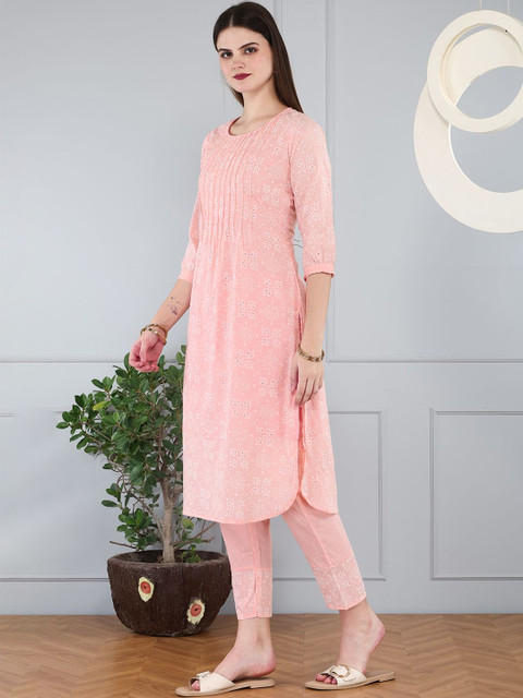 Anouk Cotton Fabric Printex Round Neck Peach Co-ord Set - Image 6