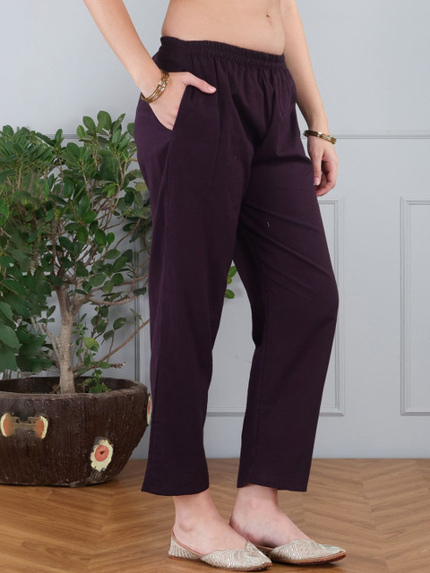 Anouk Cotton Fabric Hand Work V-neck Burgundy Co-ord Set - Image 4