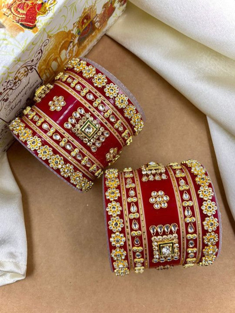 Wedding Chuda by Hitesh Bangles Set Of 10 Stone Studded Bangle