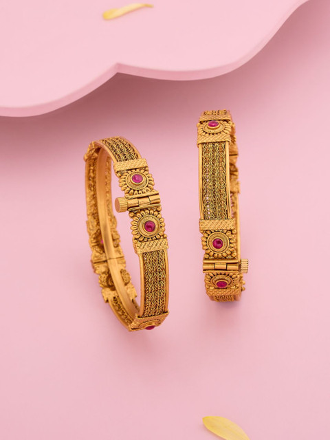 Kushal's Fashion Jewellery Set of 2 Gold-Plated Stone-Studded Bangles