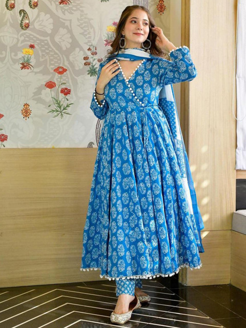 SEZNILA Women Ethnic Motifs Printed Angrakha Kurta with Churidar & With Dupatta