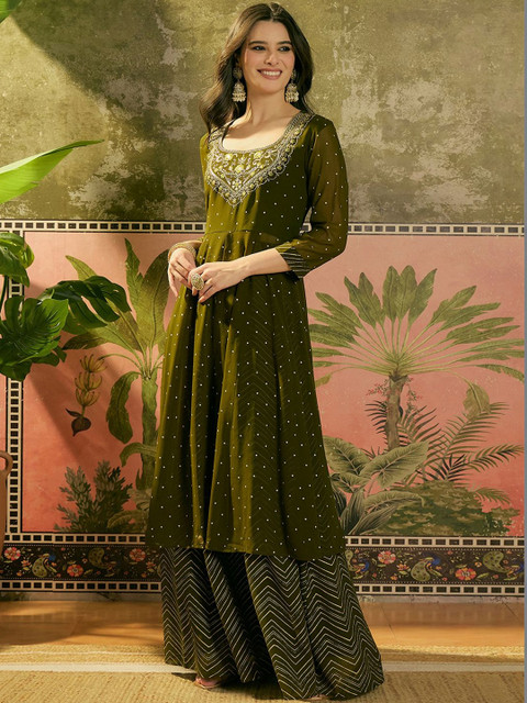 Sangria Embroidered A-Line Kurta With Skirt - Image 6