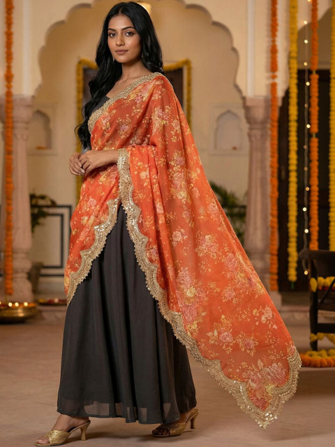 Kaizen TEXO FAB Ethnic Motifs Printed Organza Dupatta with Sequinned - Image 2