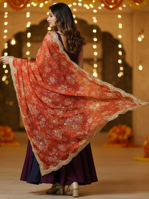 Kaizen TEXO FAB Ethnic Motifs Printed Organza Dupatta with Sequinned - Image 5
