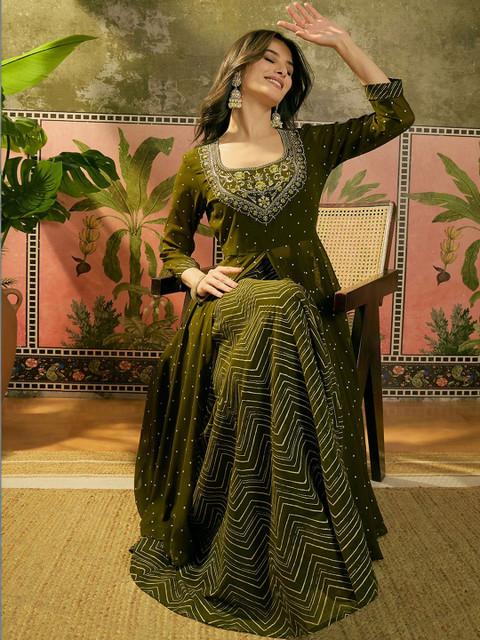 Sangria Embroidered A-Line Kurta With Skirt