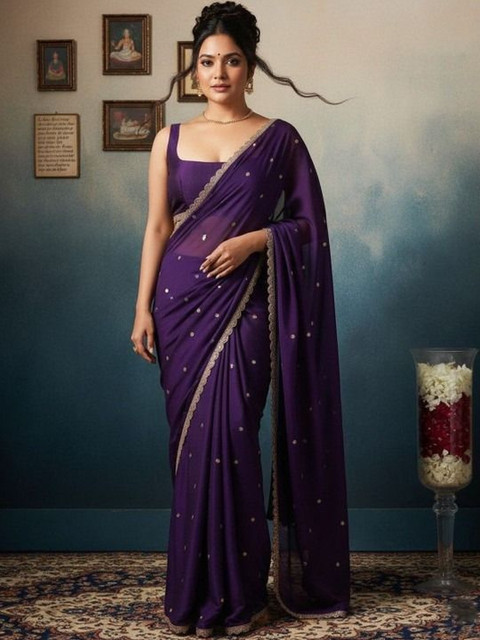 KALINI Embellished Poly Chiffon Heavy Work Saree