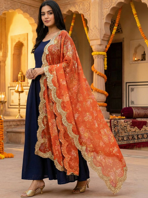 Kaizen TEXO FAB Ethnic Motifs Printed Organza Dupatta with Sequinned - Image 3