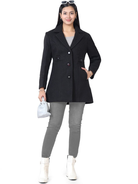 Lady Leaf Acrylic Notched Lapel Hip Length Overcoat