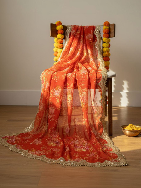 Kaizen TEXO FAB Ethnic Motifs Printed Organza Dupatta with Sequinned - Image 4