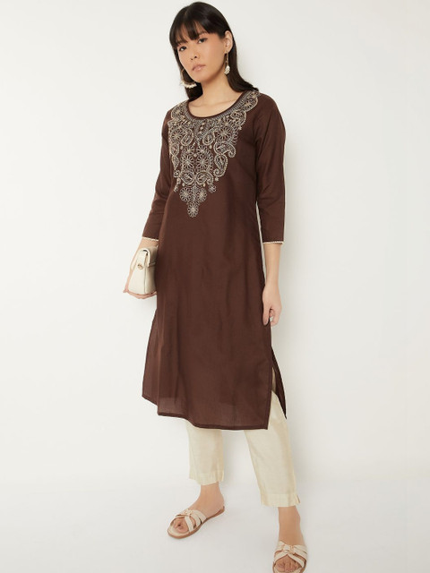 max Women Yoke Design Flared Sleeves Chikankari Kurta