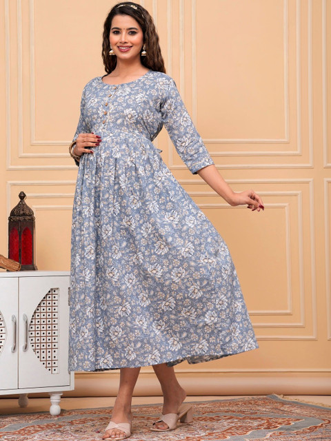SHREE GANESHAY STORE Floral Printed Pure Cotton Maternity Empire Anarkali Kurti