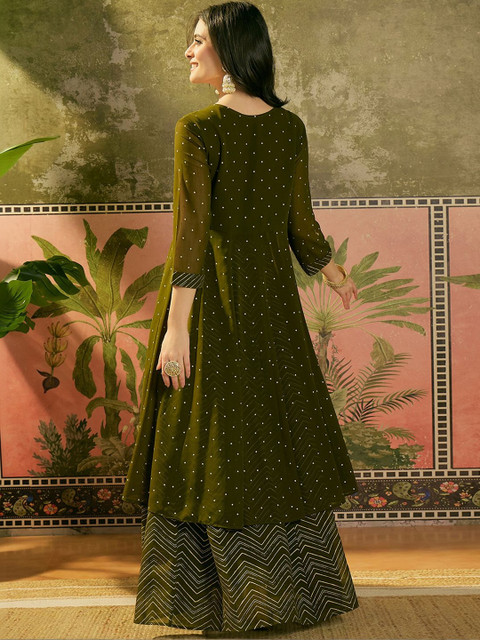 Sangria Embroidered A-Line Kurta With Skirt - Image 5