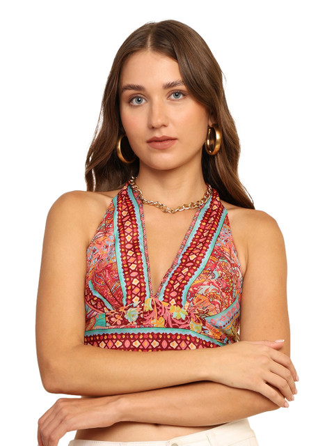 GALE GIRLS Printed Halter Neck Bohemian Bralette Crop Top