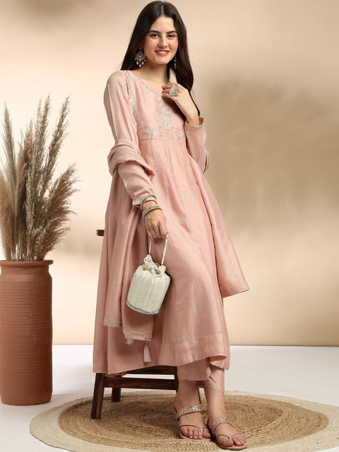 BlueRang Women Ethnic Motifs Embroidered Panelled Kurta with Trousers & With Dupatta