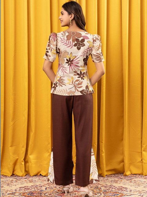 WEAVLLITE Brown Cotton Printed Co-ord Set - Image 4