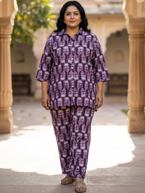 KALINI Plus Size Poly Crepe Floral Print Co-ord Set