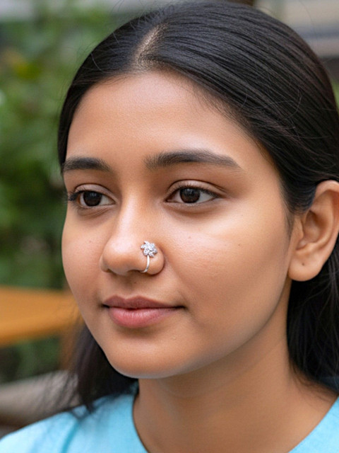 AccessHer Silver-Plated Artificial Stones and Beads Stud Nosepin - Image 2