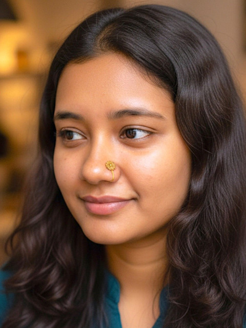 AccessHer Gold-Plated Artificial Stones and Beads Stud Nosepin - Image 2