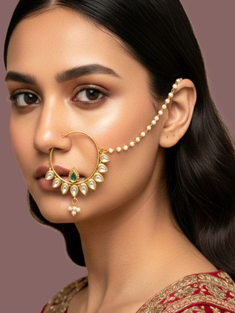 SUGARFRILL Gold-Plated Kundan Ring Nosepin - Image 2