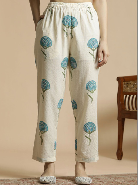 Anouk Women Floral Printed Regular Thread Work Pure Cotton Kurta with Trousers - Image 5