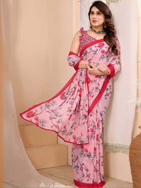 STYLE MODA Floral Poly Georgette Saree - Image 4