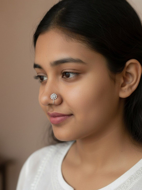 AccessHer Silver-Plated Artificial Stones and Beads Stud Nosepin - Image 2