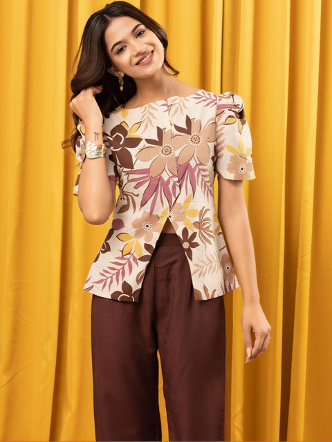 WEAVLLITE Brown Cotton Printed Co-ord Set - Image 2