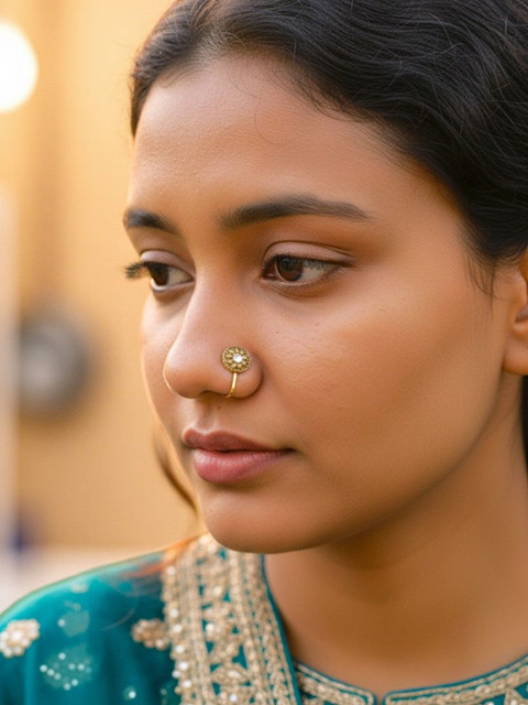 AccessHer Gold-Plated Artificial Stones and Beads Stud Nosepin - Image 2