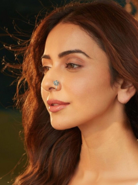 AccessHer Silver-Plated Artificial Stones and Beads Stud Nosepin - Image 3