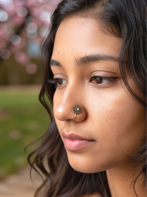 AccessHer Gold-Plated Artificial Stones and Beads Stud Nosepin - Image 2