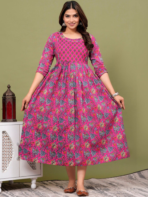 FASHDHUN Floral Printed Pure Cotton Maternity Empire Anarkali Kurti