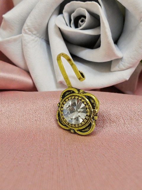 AccessHer Gold-Plated Artificial Stones and Beads Stud Nosepin