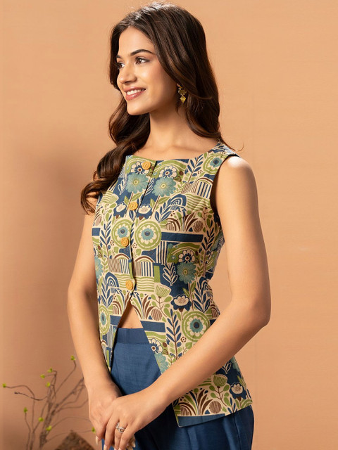 WEAVLLITE Blue Cotton Printed Co-ord Set - Image 3