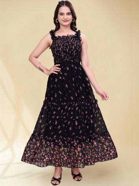 QENA Floral Print Fit & Flare Maxi Dress