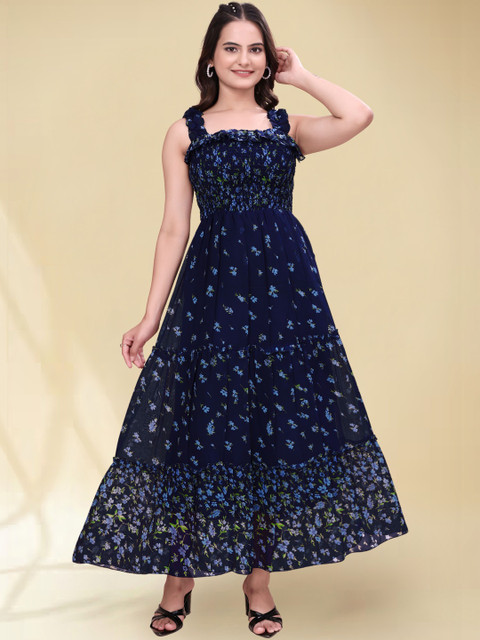 QENA Floral Print Fit & Flare Maxi Dress