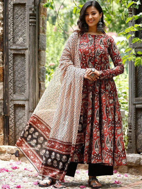 MAA FAB Women Ethnic Motifs Printed Panelled Kurta with Palazzos & With Dupatta