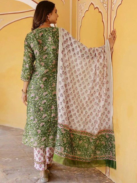 HERE&NOW Women Printed Regular Kurta with Trousers & With Dupatta - Image 4