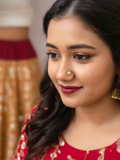 AccessHer Gold-Plated Artificial Stones and Beads Stud Nosepin - Image 2