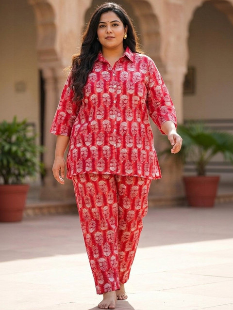 KALINI Plus Size Poly Crepe Floral Print Co-ord Set