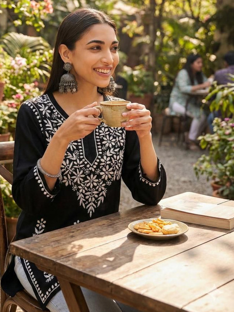 OPIVE FASHION HUB Ethnic Motifs Embroidered Thread Work Pure Cotton Thread Work Kurti