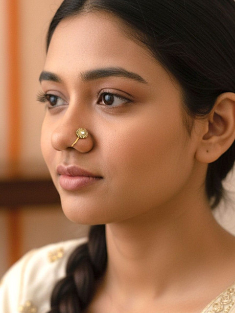 AccessHer Gold-Plated Artificial Stones and Beads Stud Nosepin - Image 2