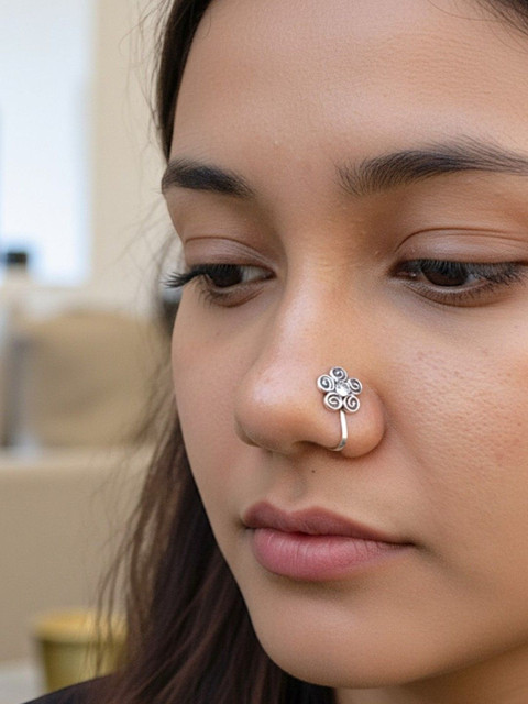 AccessHer Silver-Plated Artificial Stones and Beads Stud Nosepin - Image 2