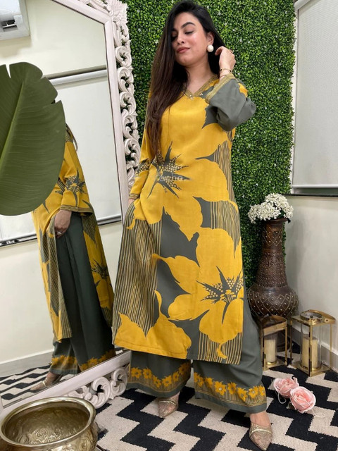 BlueRang Women Floral Printed Regular Kurta with Palazzos